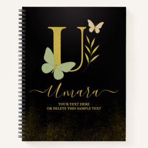 Gold Letter U Butterfly Notitieboek Hoesje