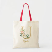 Gold Letter U en Blush Floral op maat Tote Bag (Voorkant)