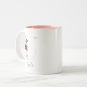 Gold Letter U, Monogram U, Roze Floral geeft haar Tweekleurige Koffiemok (Voorkant links)