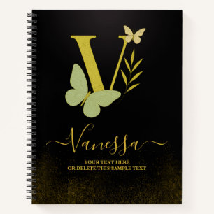 Gold Letter V Butterfly Notitieboek Hoesje