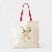 Gold Letter X en Blush Floral op maat Tote Bag (Voorkant)