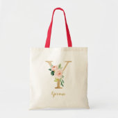Gold Letter Y en Blush Floral op maat Tote Bag (Voorkant)