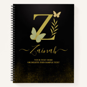 Gold Letter Z Butterfly Notitieboek Hoesje
