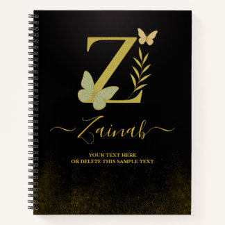 Gold Letter Z Butterfly Notitieboek Hoesje