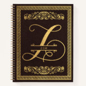 Gold Letter Z en naam op bruin leder-monogrammen Notitieboek (Voorkant)