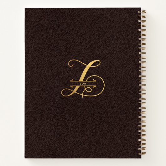Gold Letter Z en naam op bruin leder-monogrammen Notitieboek (Achterkant)