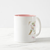 Gold Letter Z, Monogram Z, Roze Floral geeft haar Tweekleurige Koffiemok (Voorkant rechts)