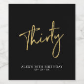 Gold Lettering 30 | 30e verjaardag Wijn Etiket (Enkel label)