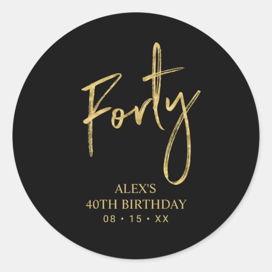 Gold Lettering 40th Birthday Favor Hartelijk dank Ronde Sticker (Voorkant)