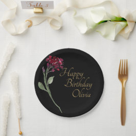 Gold Lettering Floral Elegant Waterverf Birthday Papieren Bordje