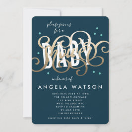 Gold Lettering Navy Boy Baby shower Invitation Kaart