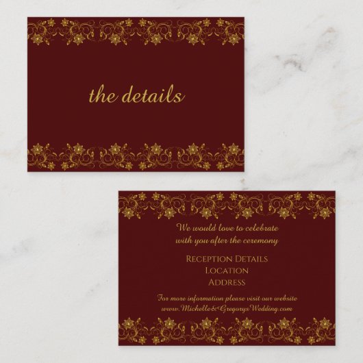 Gold Lettering op Bourgogne met Filippijnse vormge Informatiekaartje (Voorkant / Achterkant)