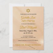 Gold Lettering op Cream Satin Jewish Bat Mitzvah Kaart (Voorkant)