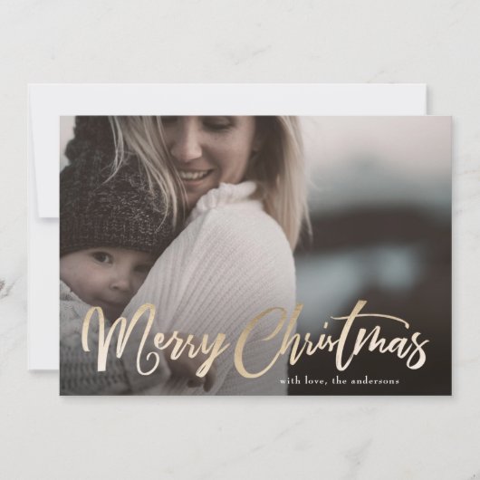 Gold Lettering Overlay Merry-kerstfotokaart Feestdagenkaart (Voorkant)