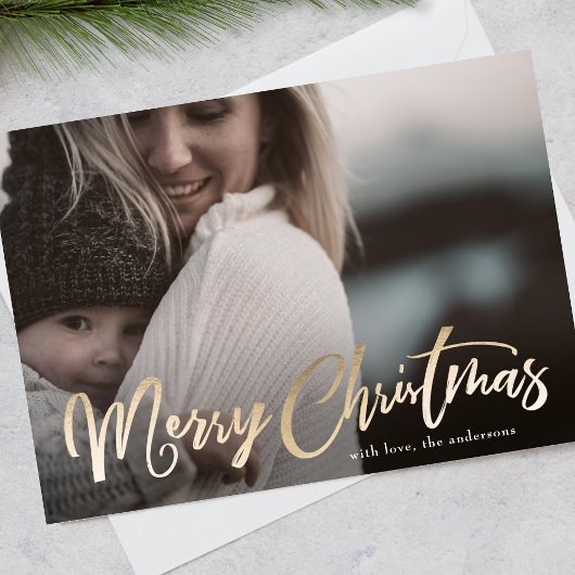 Gold Lettering Overlay Merry-kerstfotokaart Feestdagenkaart