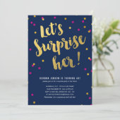Gold Lettering Surprise Party-uitnodigingen voor h Kaart (Staand voorkant)