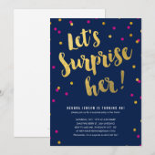 Gold Lettering Surprise Party-uitnodigingen voor h Kaart (Voorkant / Achterkant)
