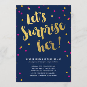 Gold Lettering Surprise Party-uitnodigingen voor h Kaart