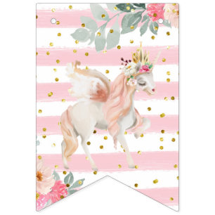 Gold Letters en Unicorns Happy Birthday Bunting F Vlaggetjes