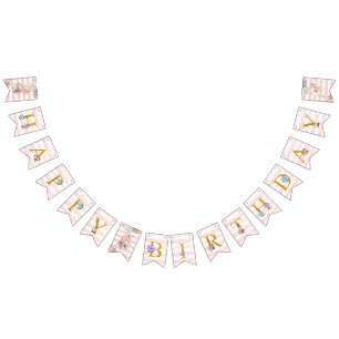Gold Letters en Unicorns Happy Birthday Vlaggetjes