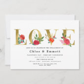 Gold Letters met Red Flowers Engagement Party Kaart (Voorkant)