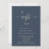 Gold Letters Navy Blue Rehearsal Dinner Invitation Kaart (Voorkant)