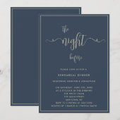 Gold Letters Navy Blue Rehearsal Dinner Invitation Kaart (Voorkant / Achterkant)