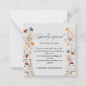 Gold Letters Wildflowers QR Code Huwelijk RSVP Kaa Notitiekaartje (Voorkant)
