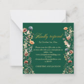Gold Letters Wildflowers QR Code Huwelijk RSVP Kaa Notitiekaartje (Voorkant)