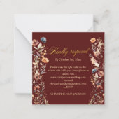 Gold Letters Wildflowers QR Code Huwelijk RSVP Kaa Notitiekaartje (Voorkant)