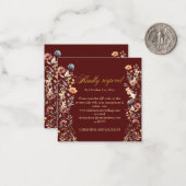 Gold Letters Wildflowers QR Code Huwelijk RSVP Kaa Notitiekaartje (Voorkant / Achterkant in situ)