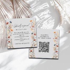 Gold Letters Wildflowers QR Code Huwelijk RSVP Kaa Notitiekaartje