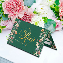 Gold Letters Wildflowers Wedding RSVP Kaart