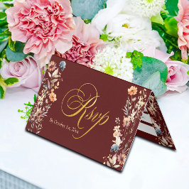 Gold Letters Wildflowers Wedding RSVP Kaart
