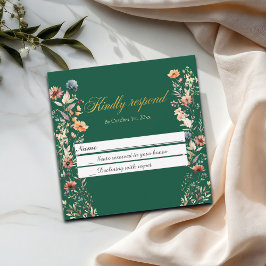 Gold Letters Wildflowers Wedding RSVP Kaart Notitiekaartje
