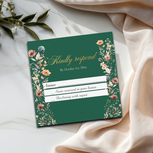 Gold Letters Wildflowers Wedding RSVP Kaart Notitiekaartje
