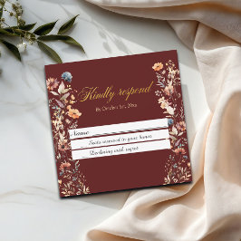 Gold Letters Wildflowers Wedding RSVP Kaart Notitiekaartje