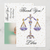 Gold Libra 1st Birthday & Big Photo Hartelijk dank Bedankkaart (Voorkant / Achterkant)