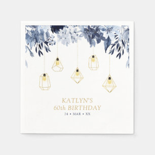 Gold Lichten en Navy Blue Floral Birthday Party Servet