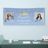 Gold Light Baby Blue Foto van Birthday Quinceanera Spandoek (Beurs)