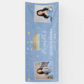 Gold Light Baby Blue Foto van Birthday Quinceanera Spandoek (Verticaal)