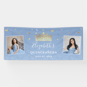 Gold Light Baby Blue Foto van Birthday Quinceanera Spandoek