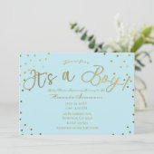 Gold & Light Blue Modern Het is een Boy Baby showe Kaart (Staand voorkant)