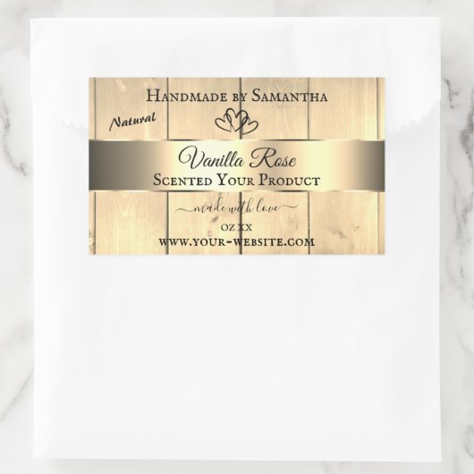 Gold Light Brown Wood Grain Product Labels hart (Tas)