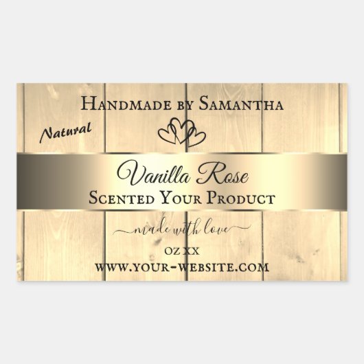 Gold Light Brown Wood Grain Product Labels hart (Voorkant)