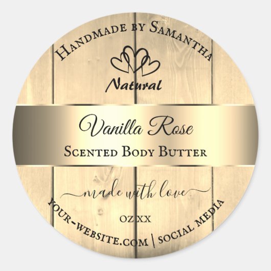 Gold Light Brown Wood Grain Product Labels hart (Voorkant)