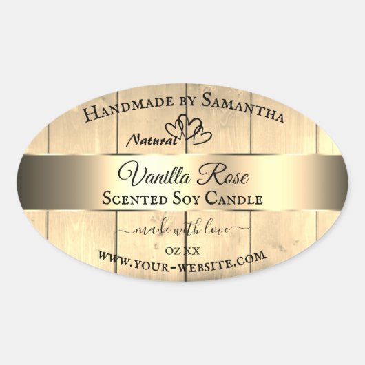 Gold Light Brown Wood Grain Product Labels hart (Voorkant)