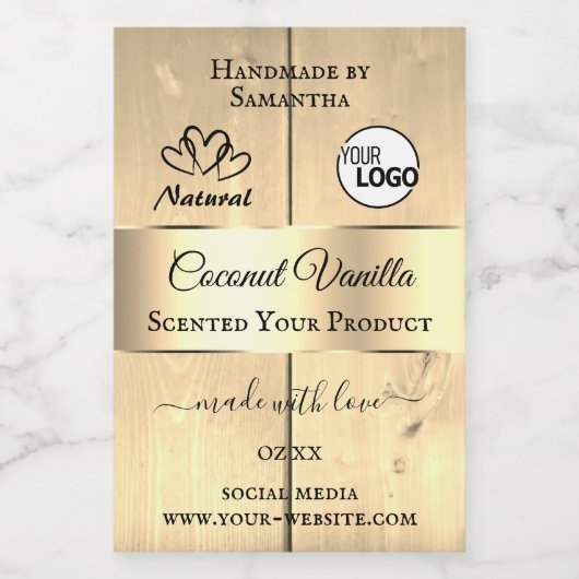 Gold Light Brown Wood Grain Product Labels Logo Voedselcontainer Etiket (Enkel label)