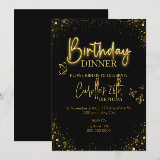 Gold Light Verjaardagsdiner Kaart (Voorkant / Achterkant)