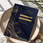Gold Lighthouse Night Wedding RSVP Kaartje